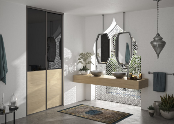 Porte Combo 
Miroir Plomb et Méleze Naturel - Profil Zéphyr Sablé Basalte.